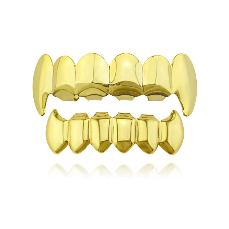 OOCC 18K Gold Silver Plated Hip Hop Vampire Fangs Teeth Grillz Caps Top and Bottom Set for Your Teeth - Image 1